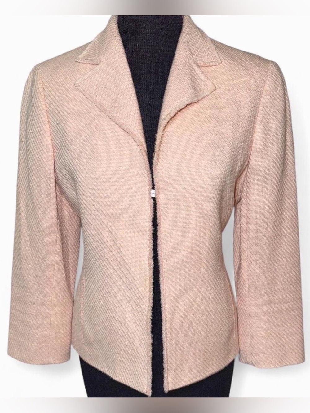 AKRIS $750 Pink Raw Edge Wool & Linen Blazer US Size 8 Button Front Quiet Luxury